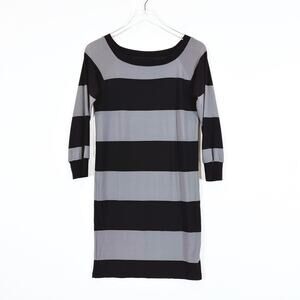 Norma Kamali Stripped Jersey Knit Mini Dress XS Travel Minimalist Career Modern